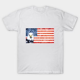 Rustic Distressed Eagle on American Flag T-Shirt